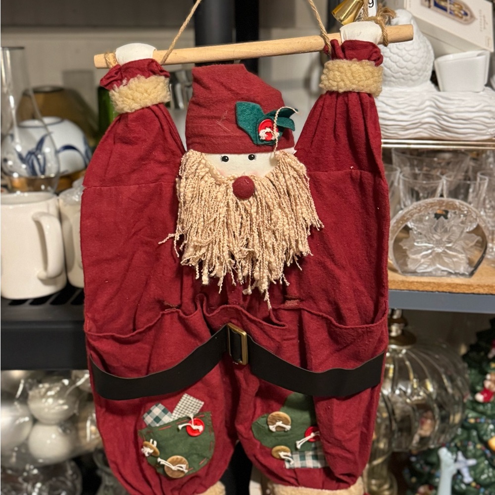 Vtg Festive Red Santa Claus Hanging Christmas card holder